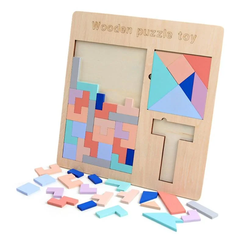 Baby Wooden Tetris Puzzles Toys Colorful Jigsaw Board Kids Children Magination Intellectual Educational Toys For Children Gift