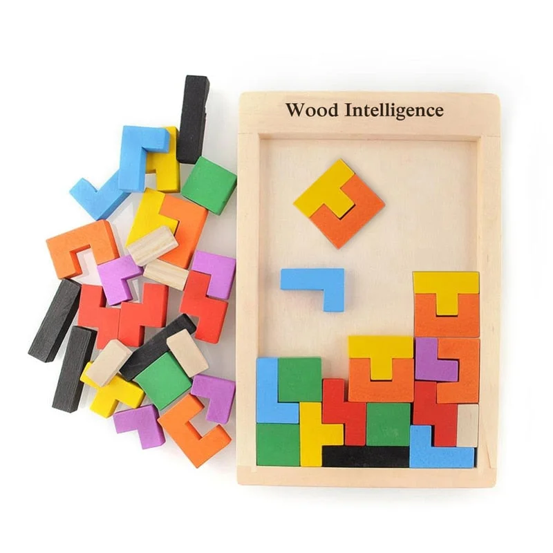 Baby Wooden Tetris Puzzles Toys Colorful Jigsaw Board Kids Children Magination Intellectual Educational Toys For Children Gift