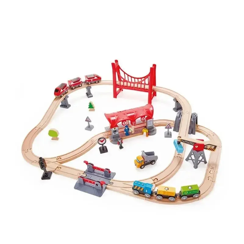 Hape Wooden Busy City Train Rail Set