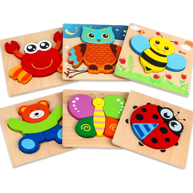 Toddlers Wooden Animal 6 Pack Puzzles