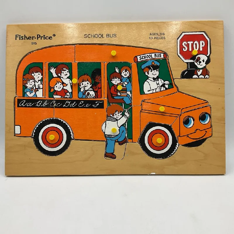 Fisher Price School Bus Wooden Peg Puzzle