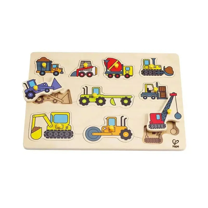 Hape Construction Site Kid's Wooden Toddler Peg Puzzle