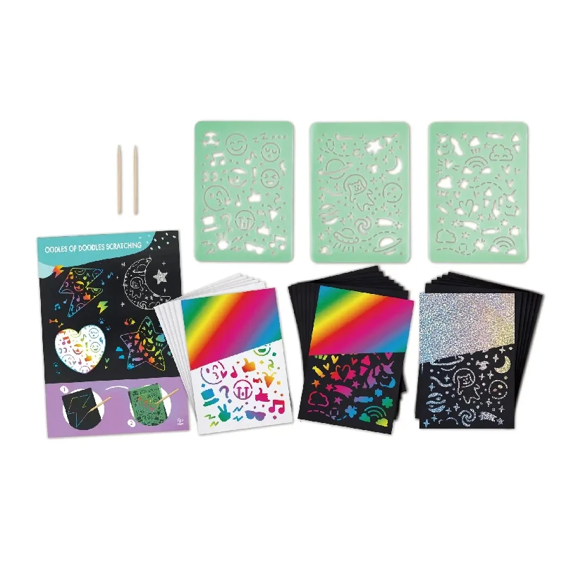 Hape Oodles of Doodles Scratching - Scratch Art Set for Kids - Rainbow Scratch Art Paper with Wooden Stylus