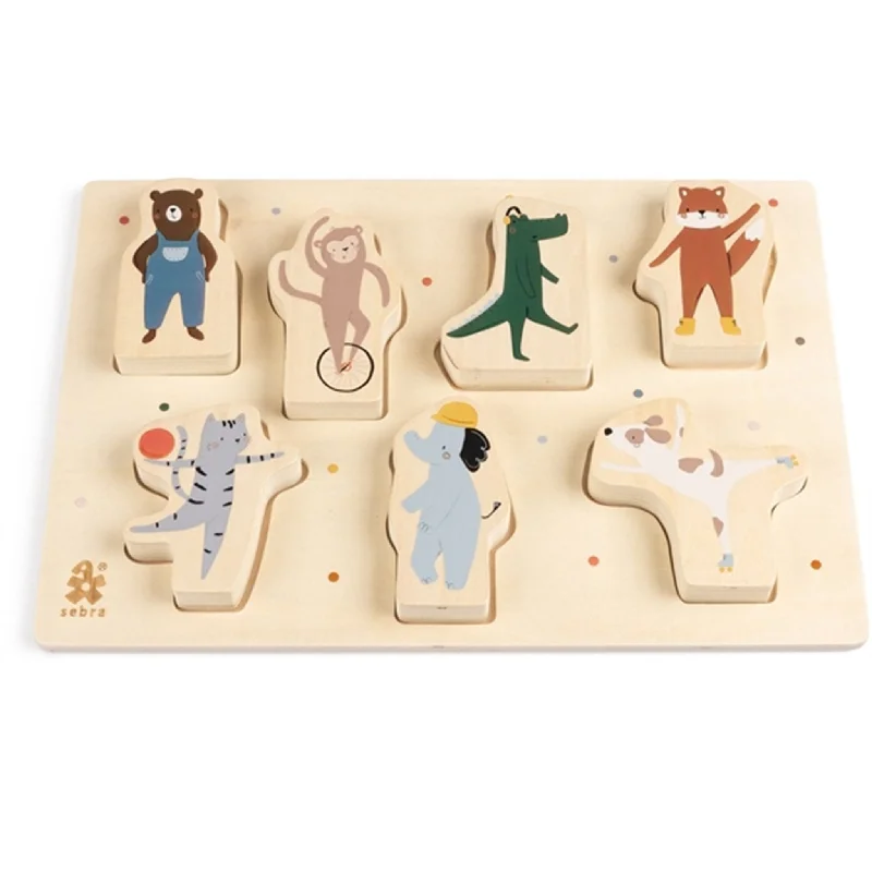 Sebra Wooden Chunky Puzzle Toes/Builders Multi