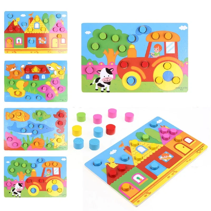 Wooden 3D Puzzle Jigsaw Toys Cartoon Things Color Cognition Board Games Educational Toys For Children Wood Puzzles Baby Toys