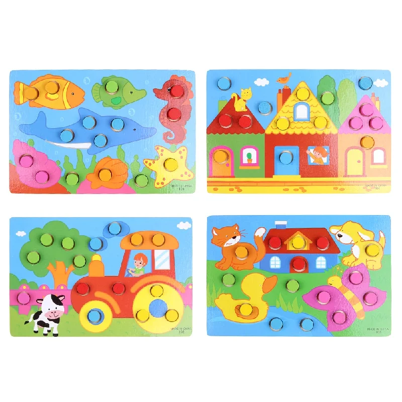 Wooden 3D Puzzle Jigsaw Toys Cartoon Things Color Cognition Board Games Educational Toys For Children Wood Puzzles Baby Toys