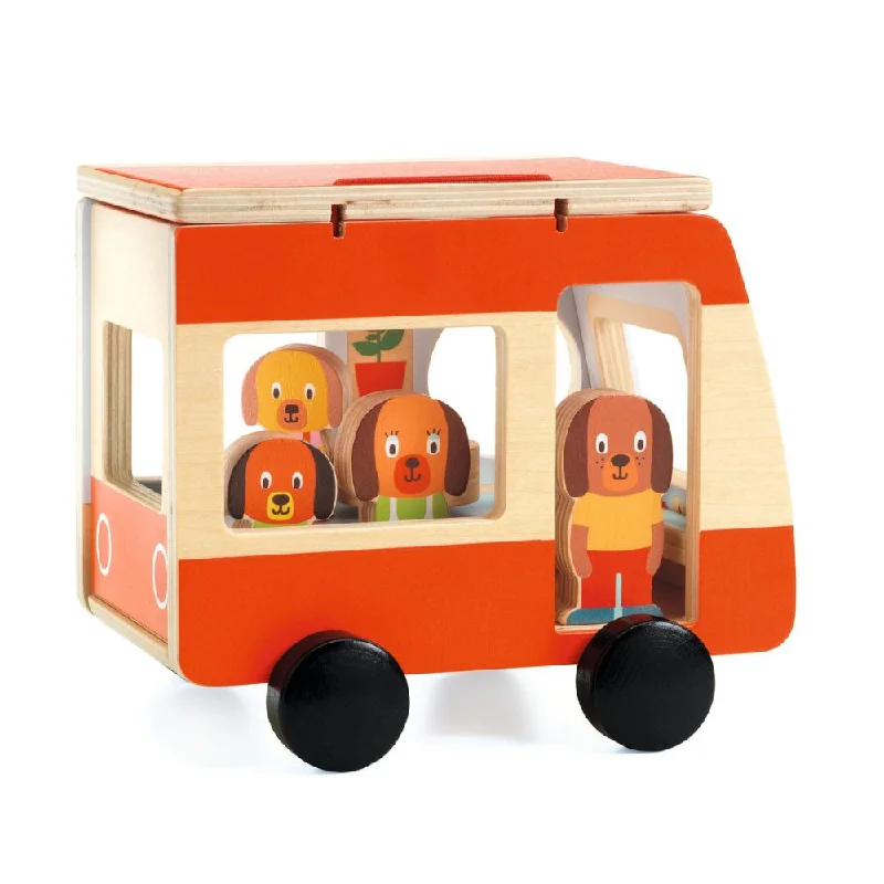 Djeco Wooden Toy, Minicombi - Wooden Toy Camper Van for 18mths +