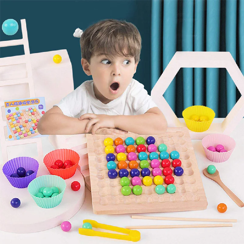 Wooden Rainbow Fun Bead Matching Game Educational Kids Toys, TO0027