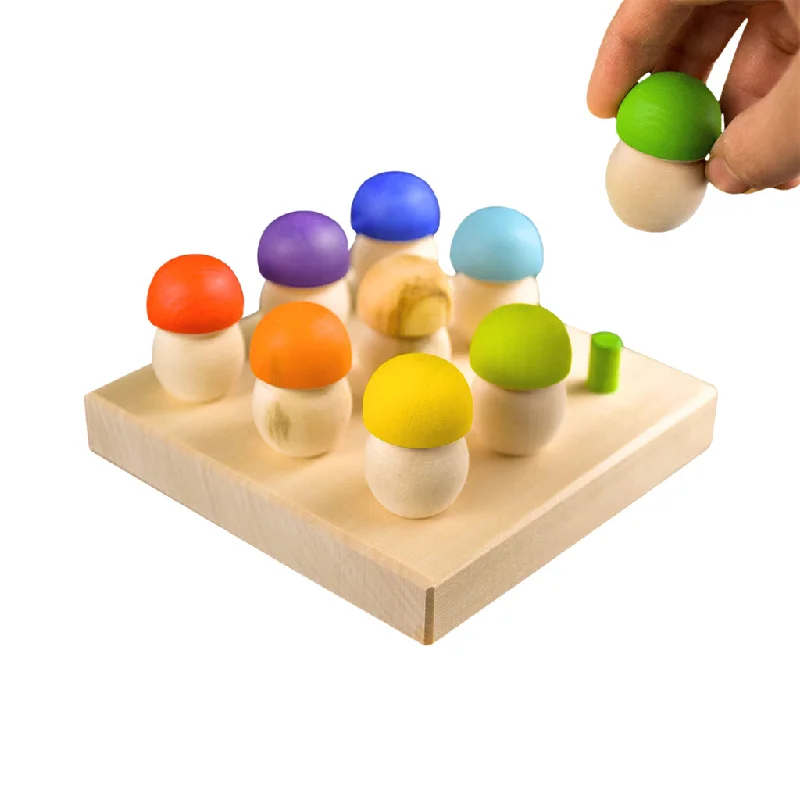 Wooden Mushroom Sorting Game - Rainbow