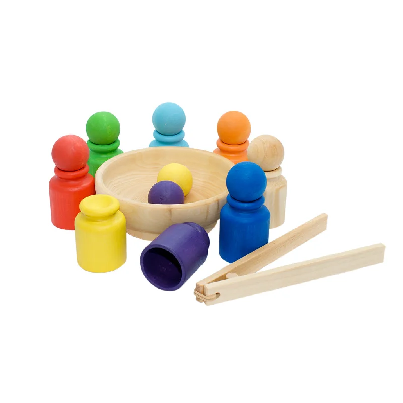 Wooden Sorting Cups & Balls - Rainbow