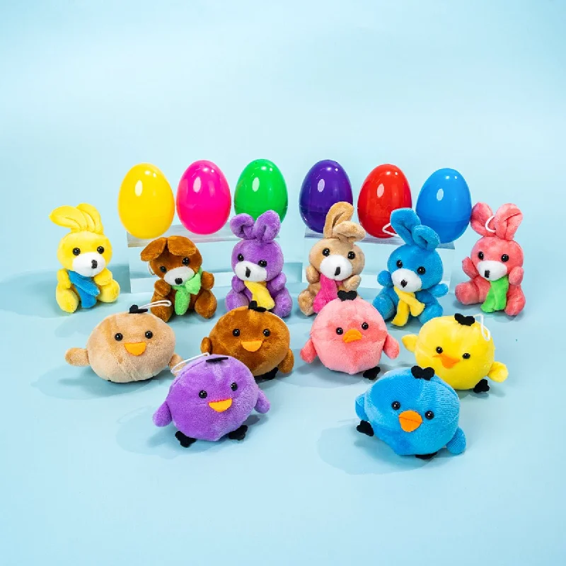 Easter Egg Prefilled With Bunny and Chicken Plush 12pcs