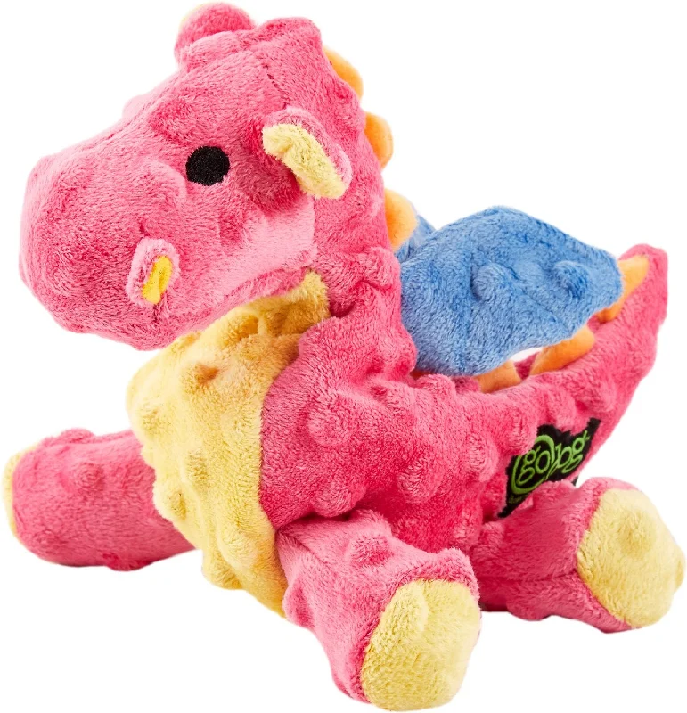 goDog Dragon Durable Squeaky Plush Dog Toy, Coral