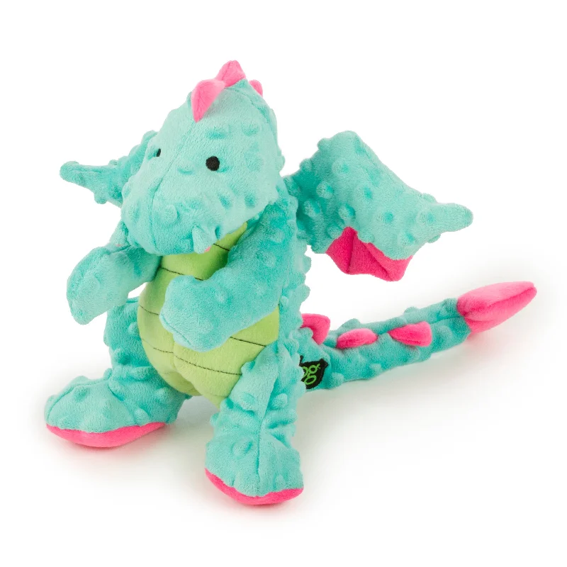 goDog Dragon Durable Squeaky Plush Dog Toy, Turqiouse