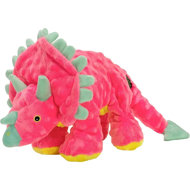 goDog Triceratops Dinosaur Durable Squeaky Plush Dog Toy, Large Pink