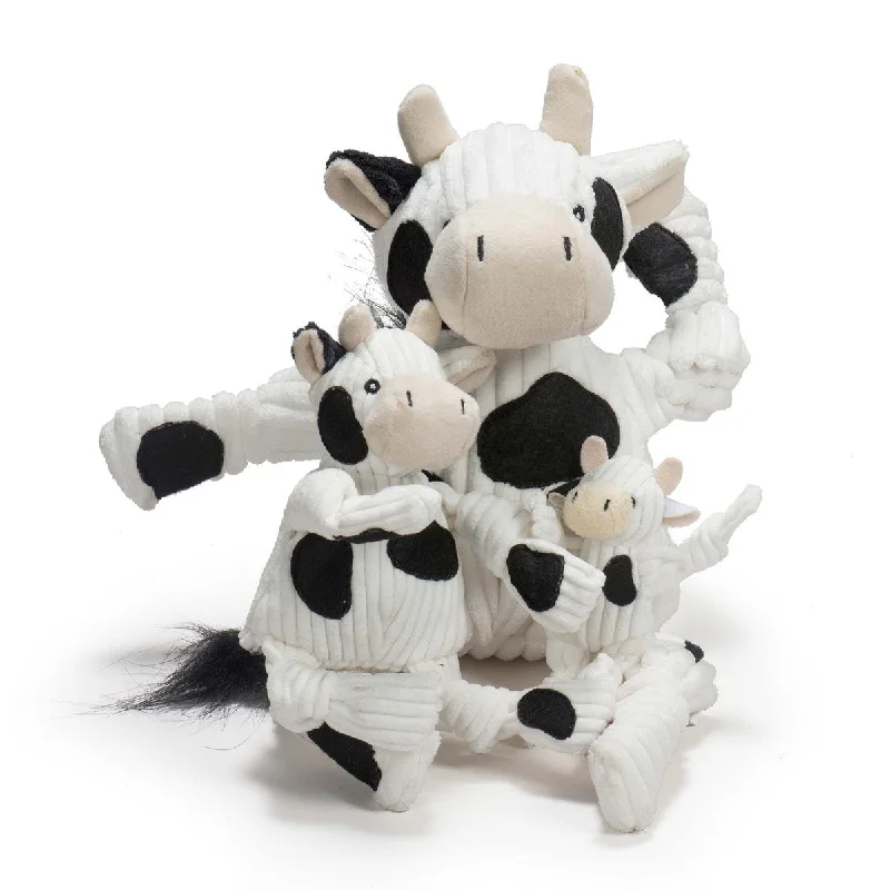 HuggleHounds Knottie Durable Squeaky Plush Dog Toy, Cow