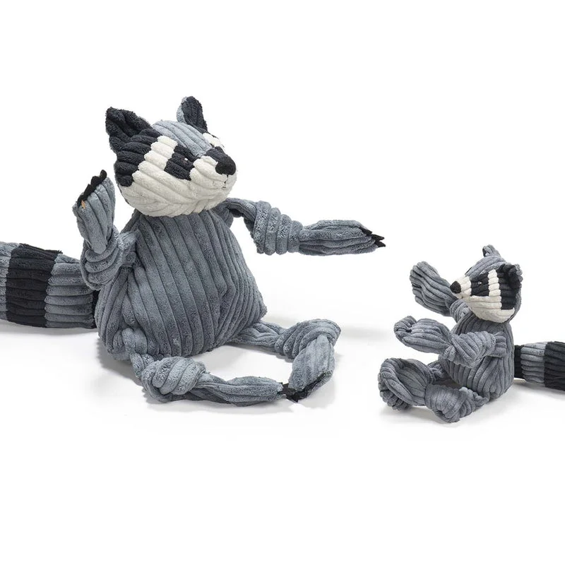 HuggleHounds Knottie Durable Squeaky Plush Dog Toy, Reggie Raccoon