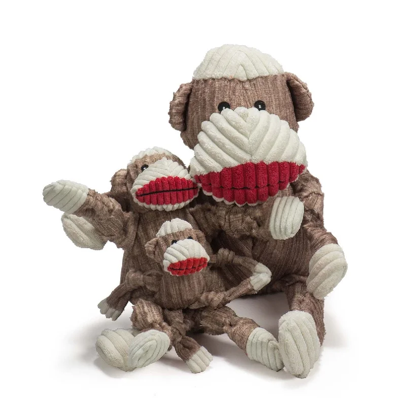 HuggleHounds Knottie Durable Squeaky Plush Dog Toy, Sock Monkey