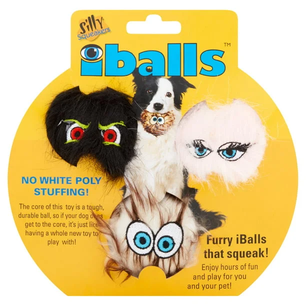 Tuffy Silly Squeaker iBalls Durable Plush Dog Toy, 3pk