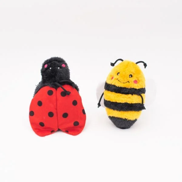 ZippyPaws Crinkle Plush Dog Toy, Bee and Ladybug