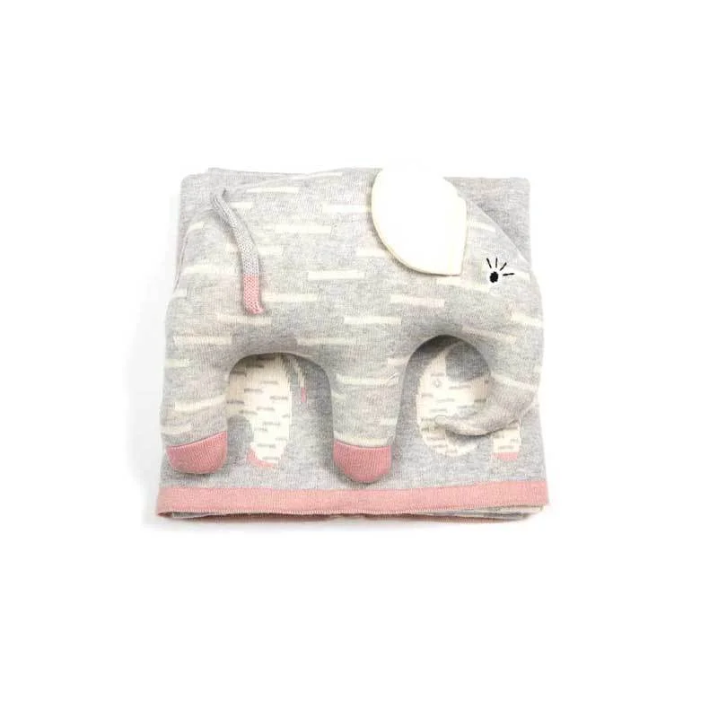 Elephant Baby Blanket & Cushion Toy Gift Set - Pink