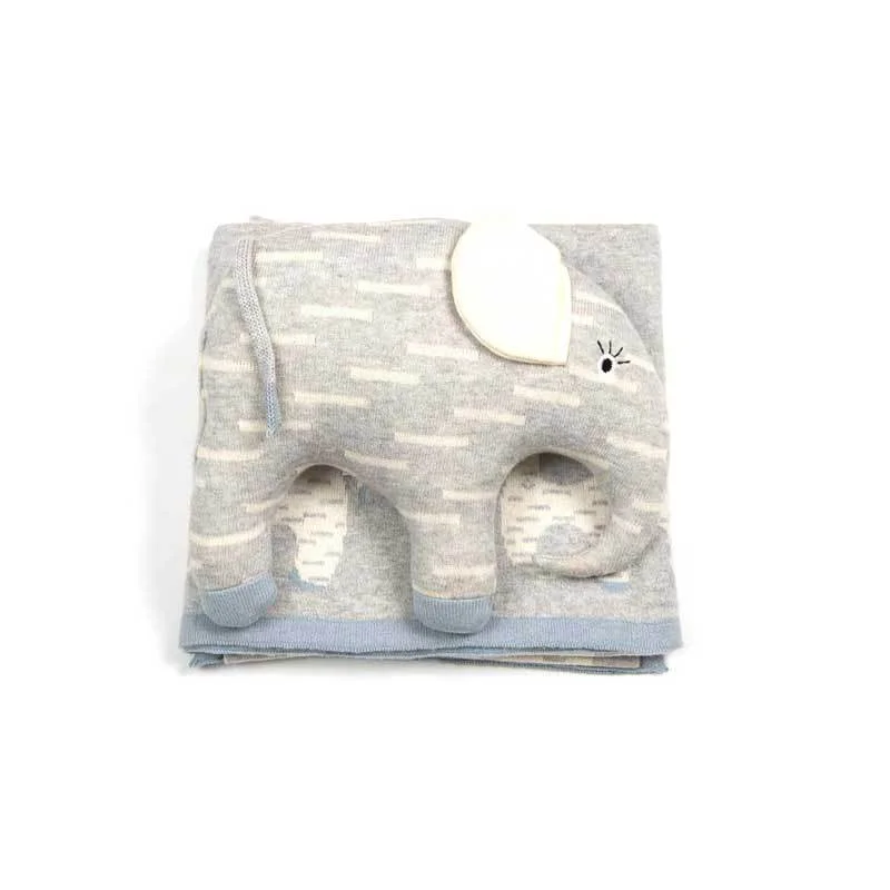 Elephant Baby Blanket & Cushion Toy Gift Set - Blue