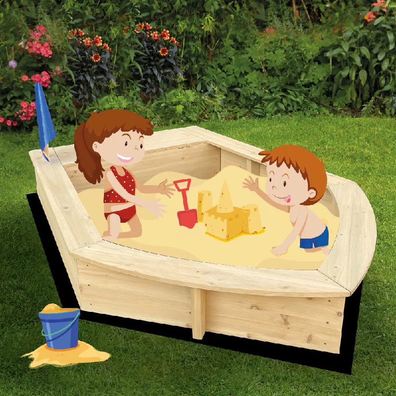 Kids Boat Sandpit with Seating and Cover