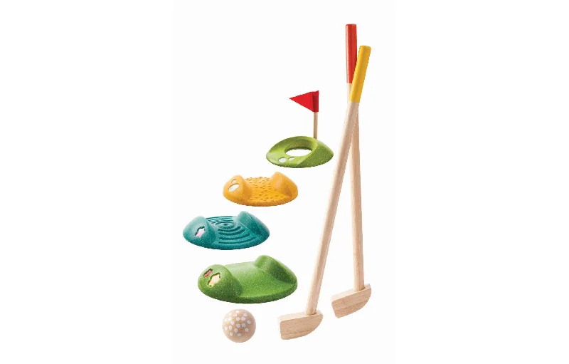 Plan Toys Mini Golf Full Set with Sustainable Wood Clubs and Balls