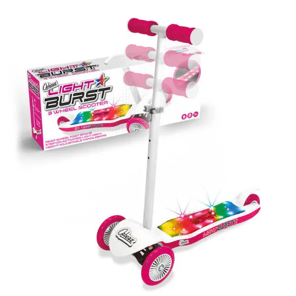 Ozbozz Light Burst Kids Scooter - Pink & White (4 Wheels)