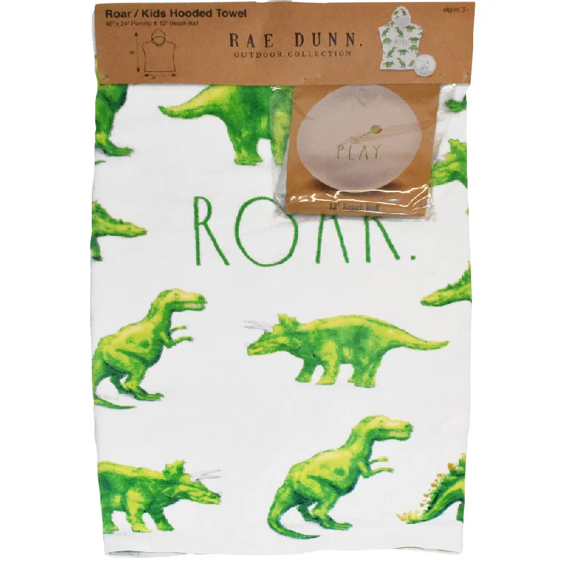 Rae Dunn Roar Dinosaur Kids Hooded Towel & Beach Ball Set