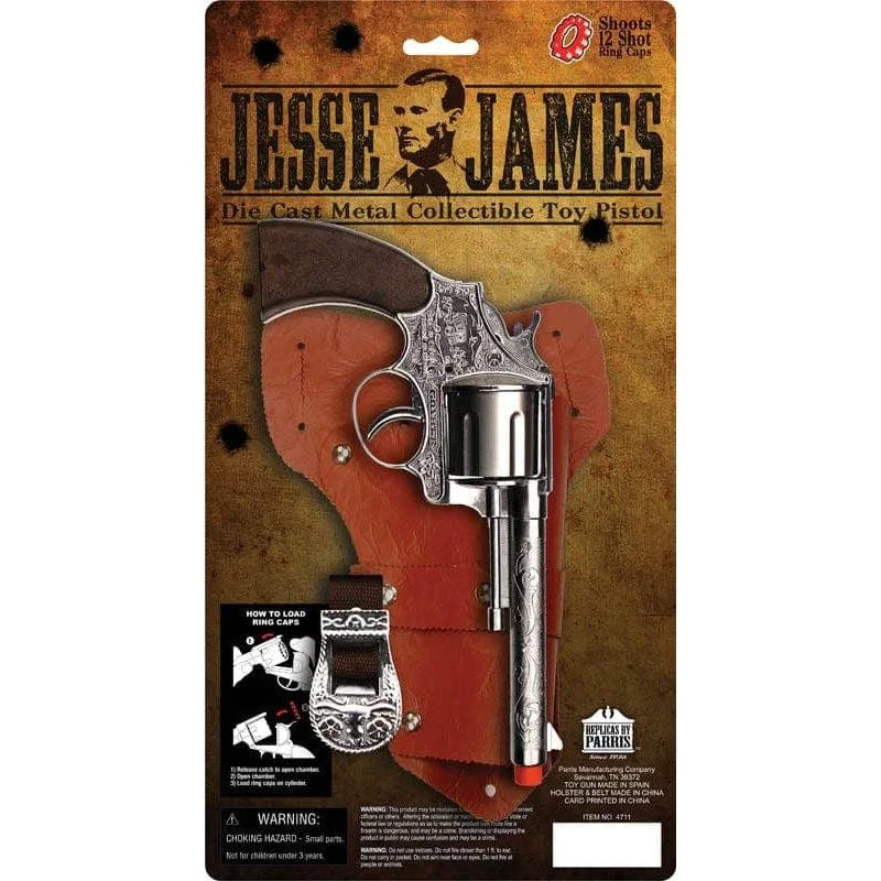 Western Jesse James Pistol Holster Set Cap Gun 8 1/4" Long