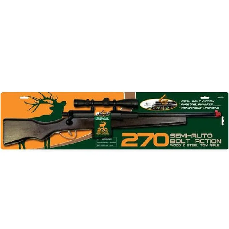 Kids 270 Camo Bolt Action Rifle, includes 28" Long Solid Wood Rifle and Magazine with 4 Imitation Bullets